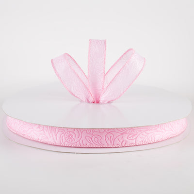 7/8" Embossed Flower Breeze Ribbon: Pink (50 Yards)