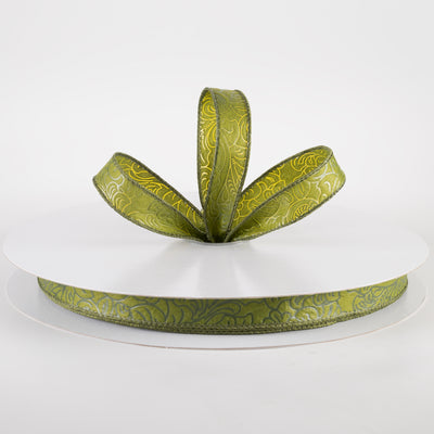 7/8" Embossed Flower Breeze Ribbon: Moss Green (50 Yards)