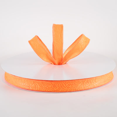 7/8" Embossed Flower Breeze Ribbon: Orange (50 Yards)