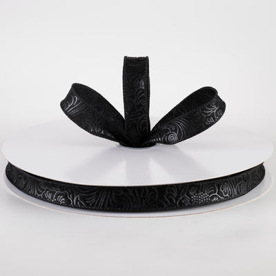 7/8" Embossed Flower Breeze Ribbon: Black (50 Yards)