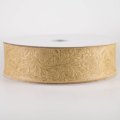 2.5" Embossed Flower Breeze Ribbon: Tan (50 Yards)