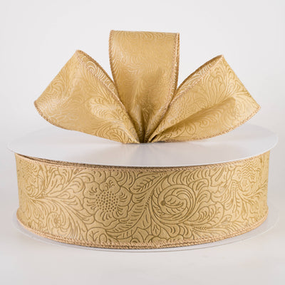 2.5" Embossed Flower Breeze Ribbon: Tan (50 Yards)