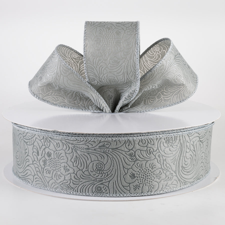 2.5" Embossed Flower Breeze Ribbon: Grey (50 Yards)