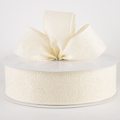 2.5" Embossed Flower Breeze Ribbon: Ivory (50 Yards)
