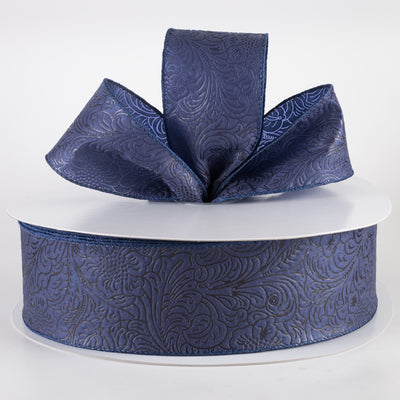 2.5" Embossed Flower Breeze Ribbon: Navy Blue (50 Yards)
