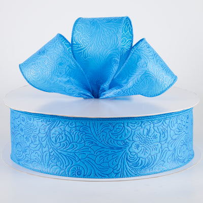 2.5" Embossed Flower Breeze Ribbon: Turquoise Blue (50 Yards)
