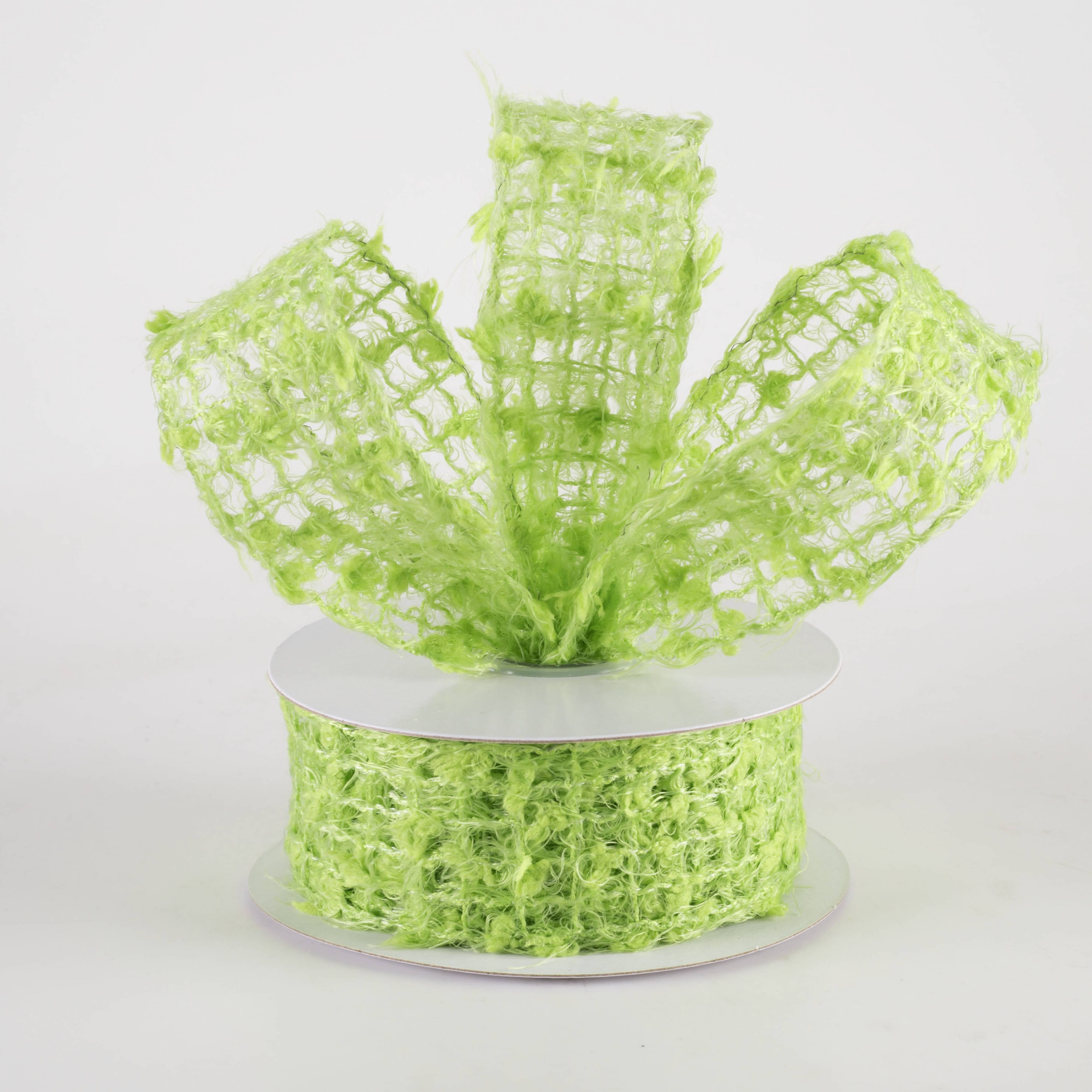 1.5" Fuzzy Open Weave Burlap Ribbon: Kiwi Green (10 Yards)