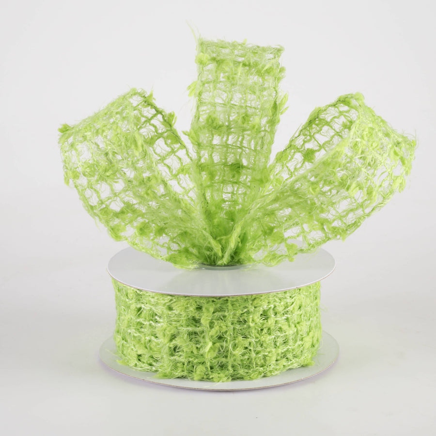 1.5" Fuzzy Open Weave Burlap Ribbon: Kiwi Green (10 Yards)