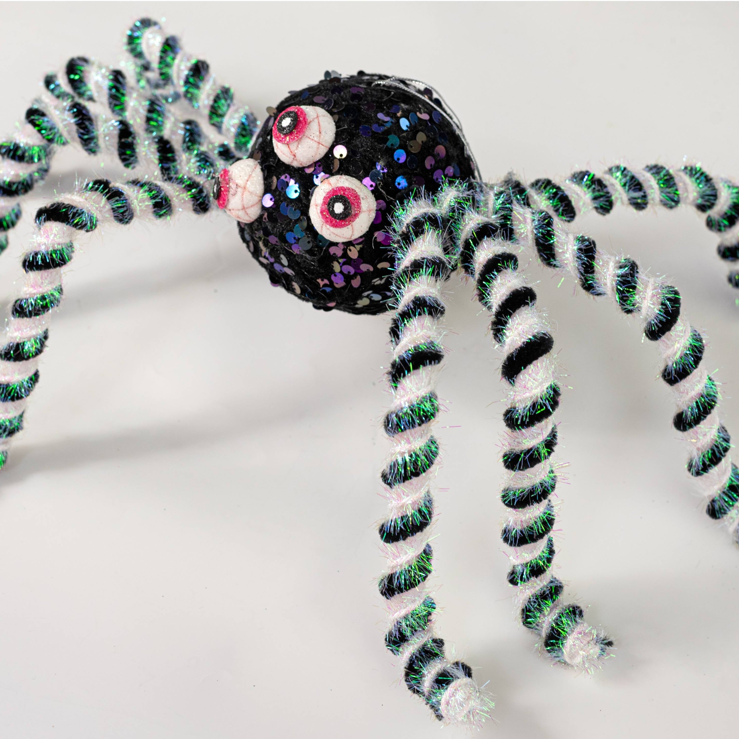 17" Iridescent Sequin Monster Eyes Spider Decor