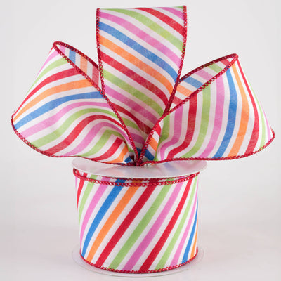 2.5" Linen Multicolor Candy Diagonal Stripe Ribbon (10 Yards)