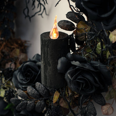 5" Battery Operated Wooden Faux LED Candle: Black