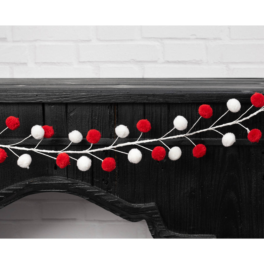 5' Pom Pom Wire Garland: Red & White