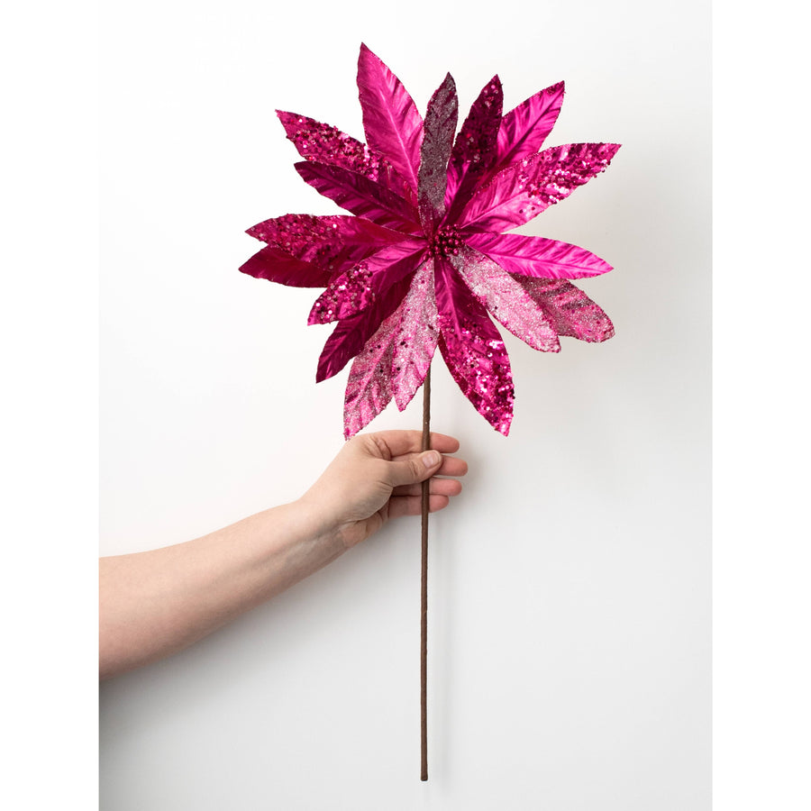 13" x 26" Metallic Poinsettia Stem: Fuchsia Pink