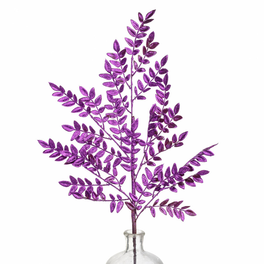 28" Glitter Fern Spray: Purple
