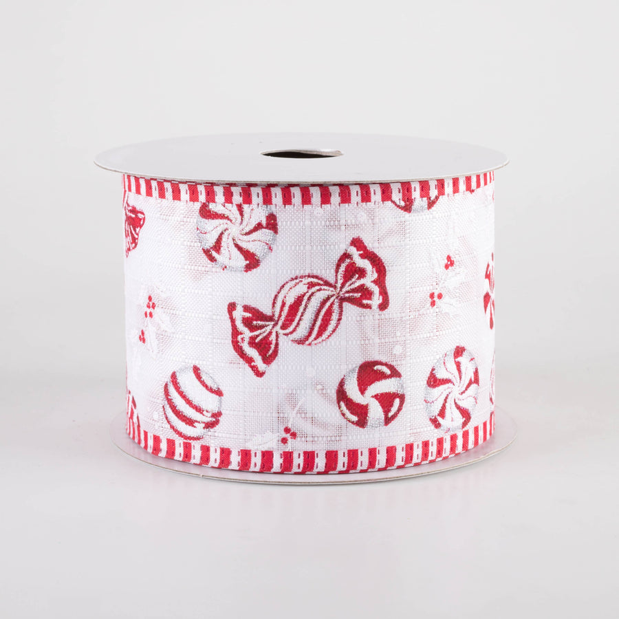 2.5" Linen Peppermint Candies Stripe Edge Ribbon (10 Yards)