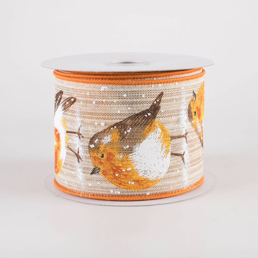 2.5" Linen Chubby Snow Bird Ribbon: Brown (10 Yards)