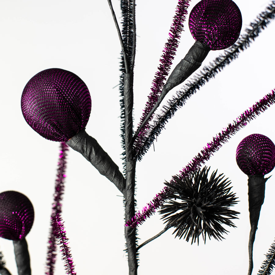 27" Metallic Fabric Ball & Thistle Spray: Purple & Black