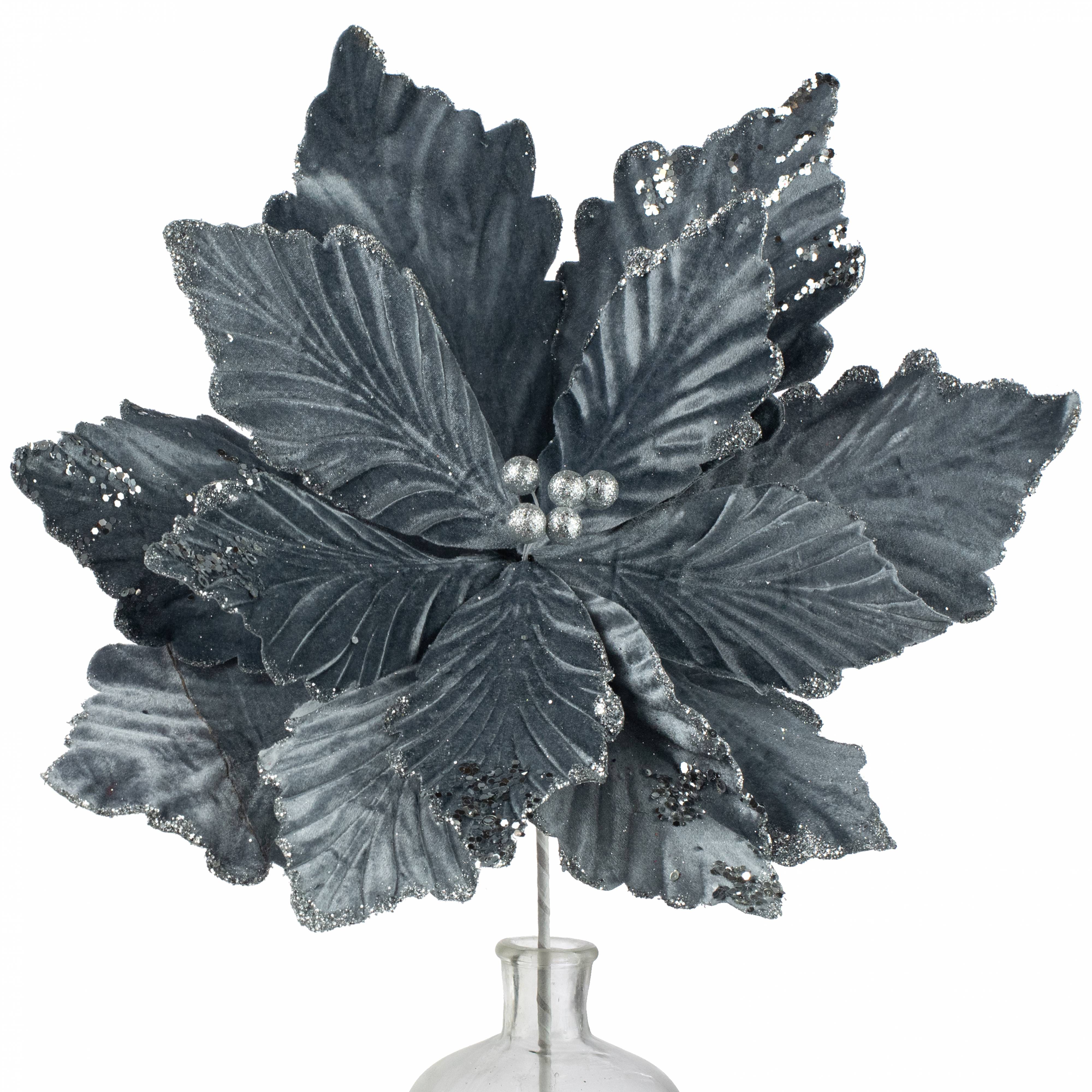 19" x 25" Jumbo Deluxe Velvet Poinsettia Stem: Dark Grey