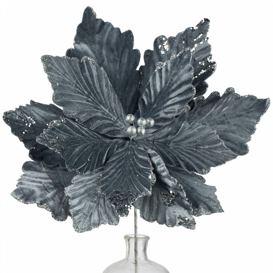 19" x 25" Jumbo Deluxe Velvet Poinsettia Stem: Dark Grey
