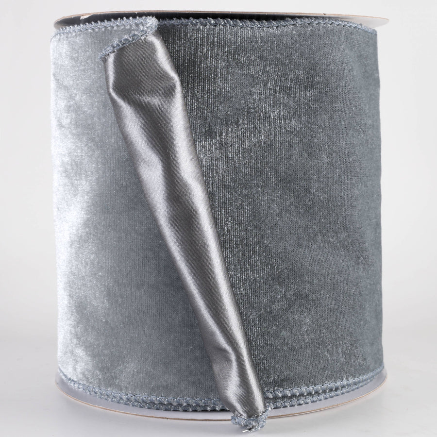6" Deluxe Velvet Satin Backing Ribbon: Dark Grey (10 Yards)