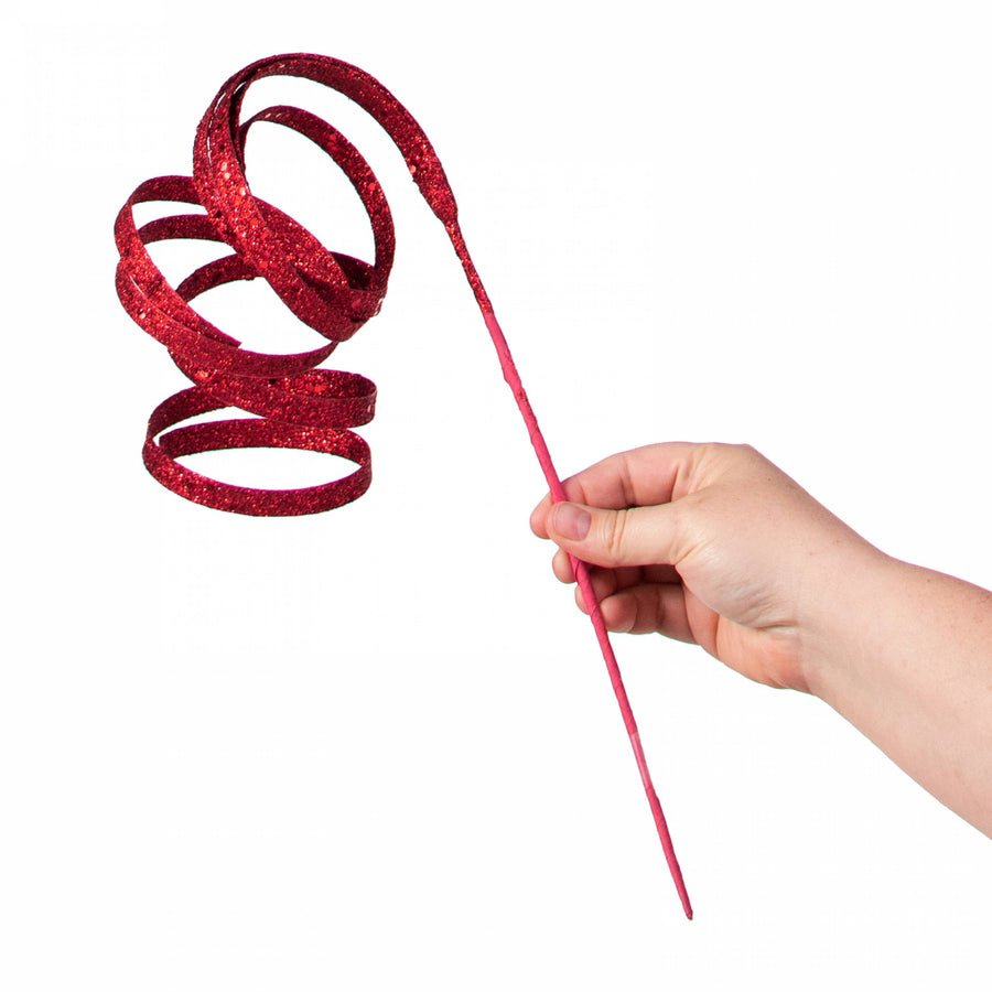 25" Glitter Spiral Ribbon Spray: Burgundy Red