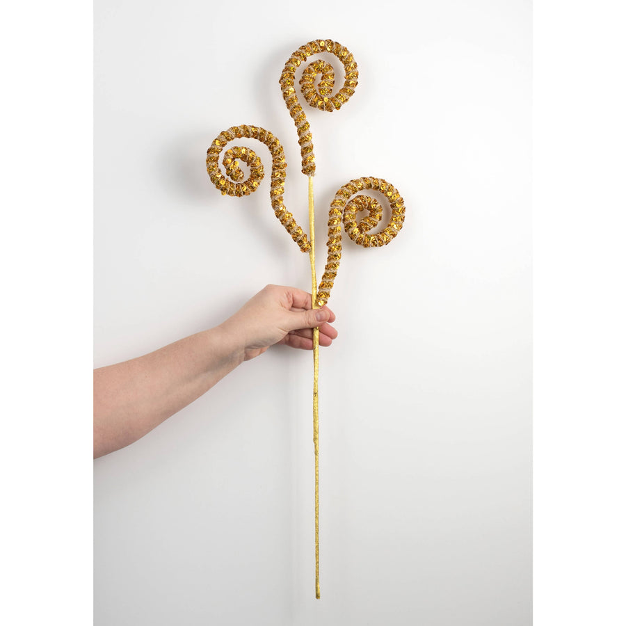 28" Sequin Spiral Curly Spray: Gold