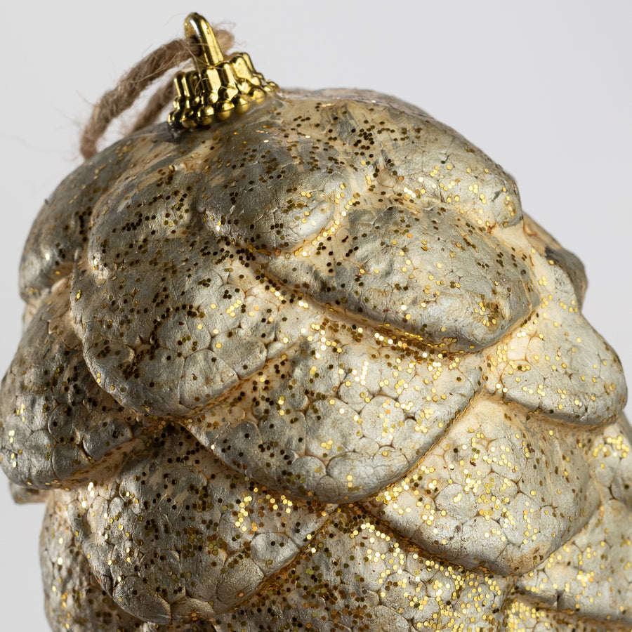 6.5" Rustic Lightweight Ornament: Gold Pinecone