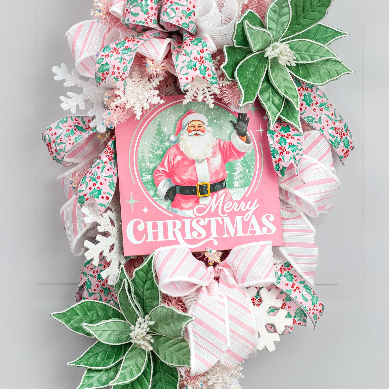 10" Square Wooden Sign: Pink & Mint Merry Christmas Santa Claus