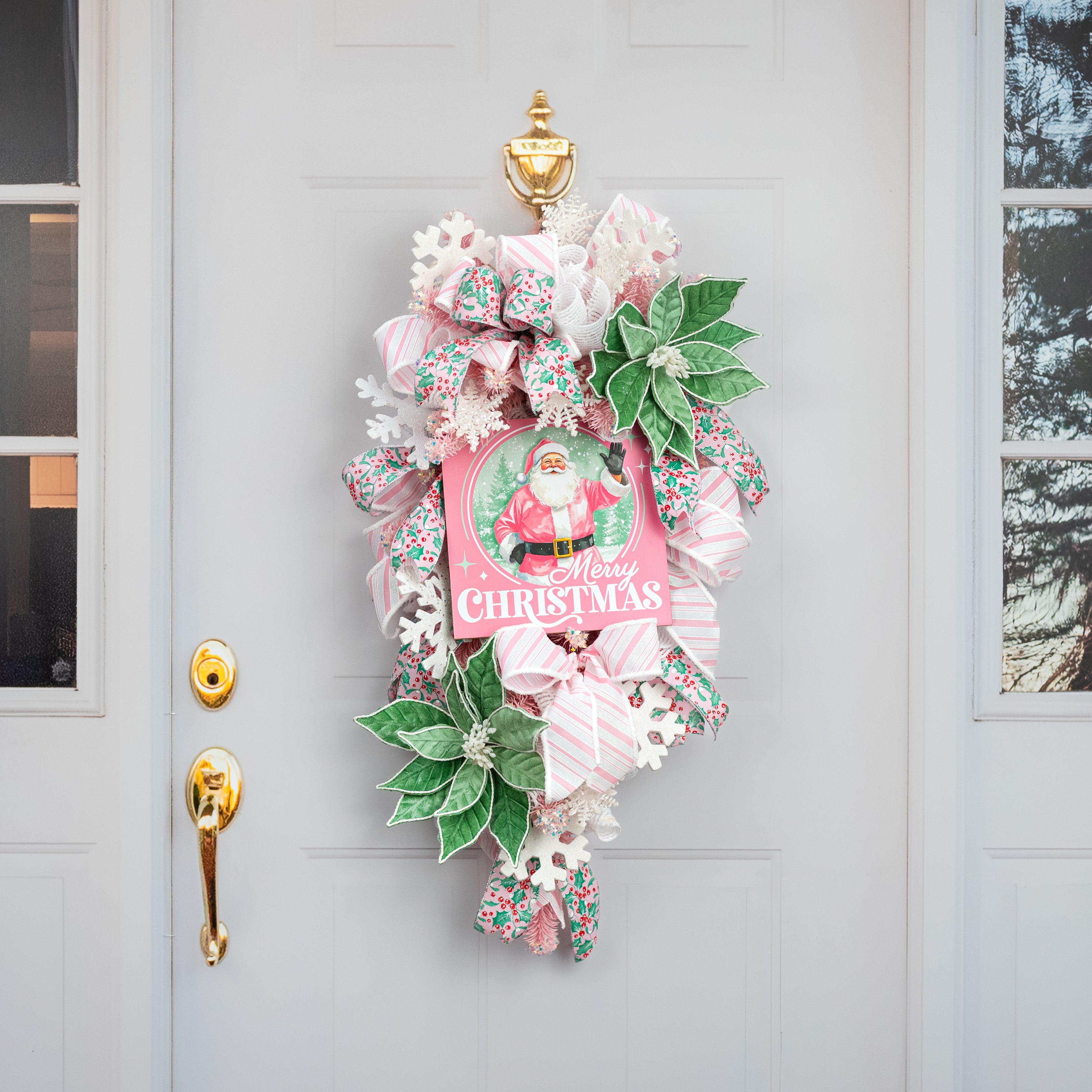 10" Square Wooden Sign: Pink & Mint Merry Christmas Santa Claus