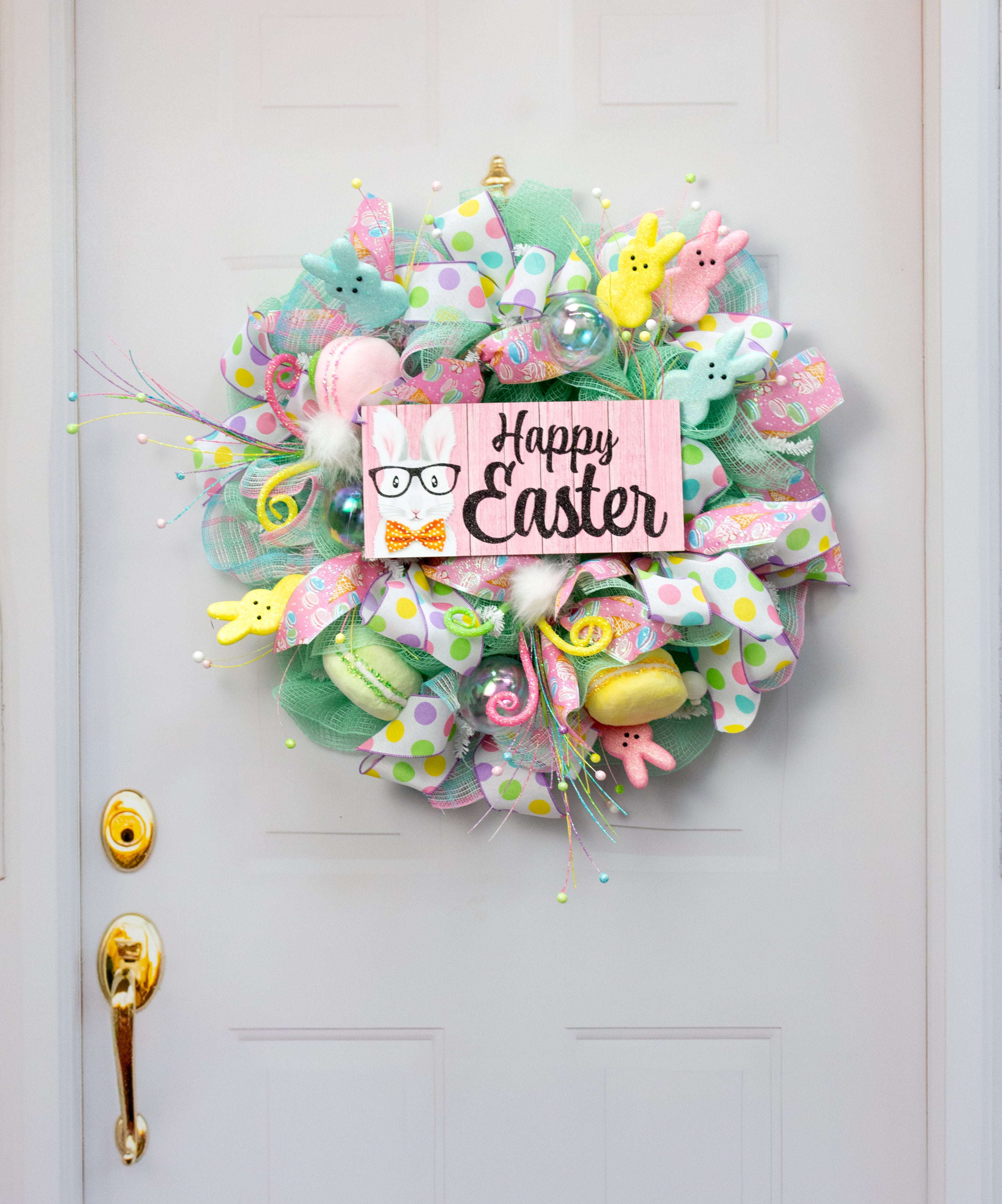 12" Wooden Sign: Happy Easter Eyeglasses Bunny