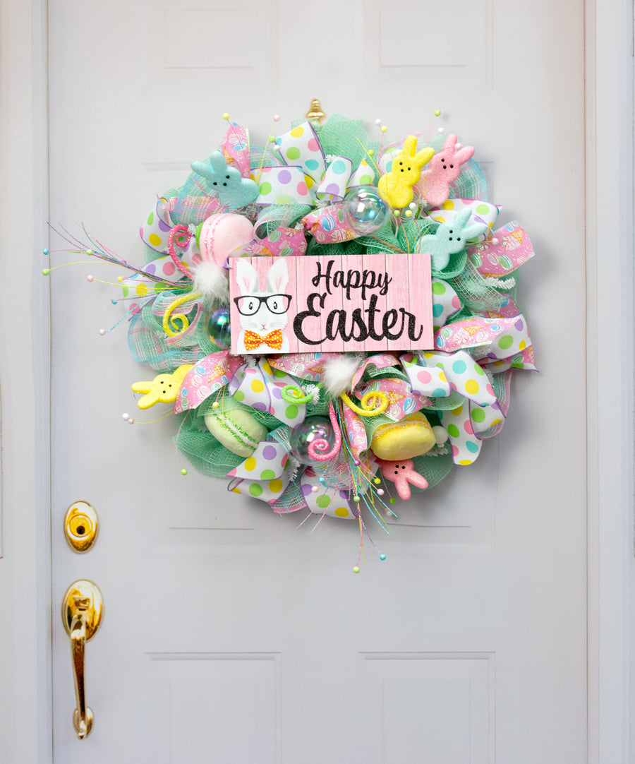 12" Wooden Sign: Happy Easter Eyeglasses Bunny