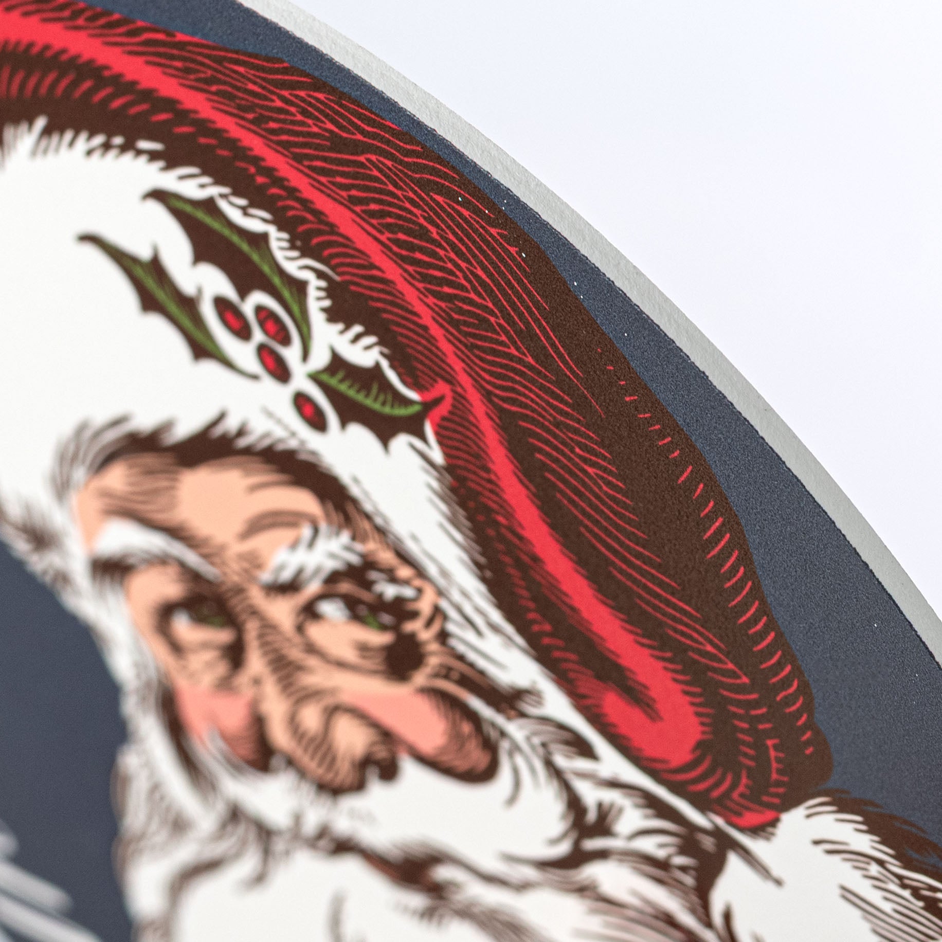 9.4" Round Waterproof Sign: Navy Santa Claus Etching