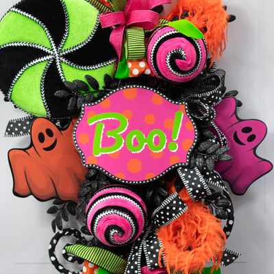 10" Waterproof Accent Sign: Scalloped Dots Boo Pink & Orange