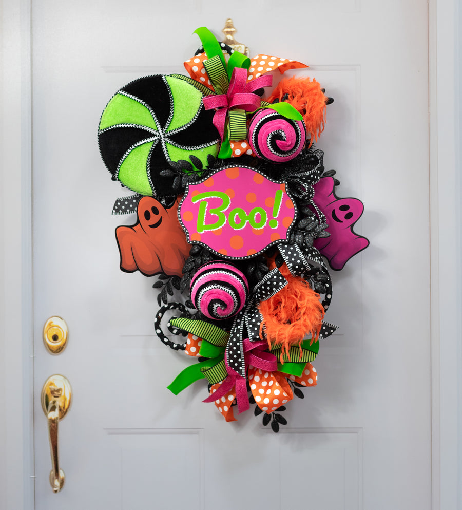 10" Waterproof Accent Sign: Scalloped Dots Boo Pink & Orange