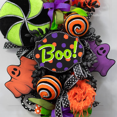 10" Waterproof Accent Sign: Scalloped Dots Boo Black Halloween