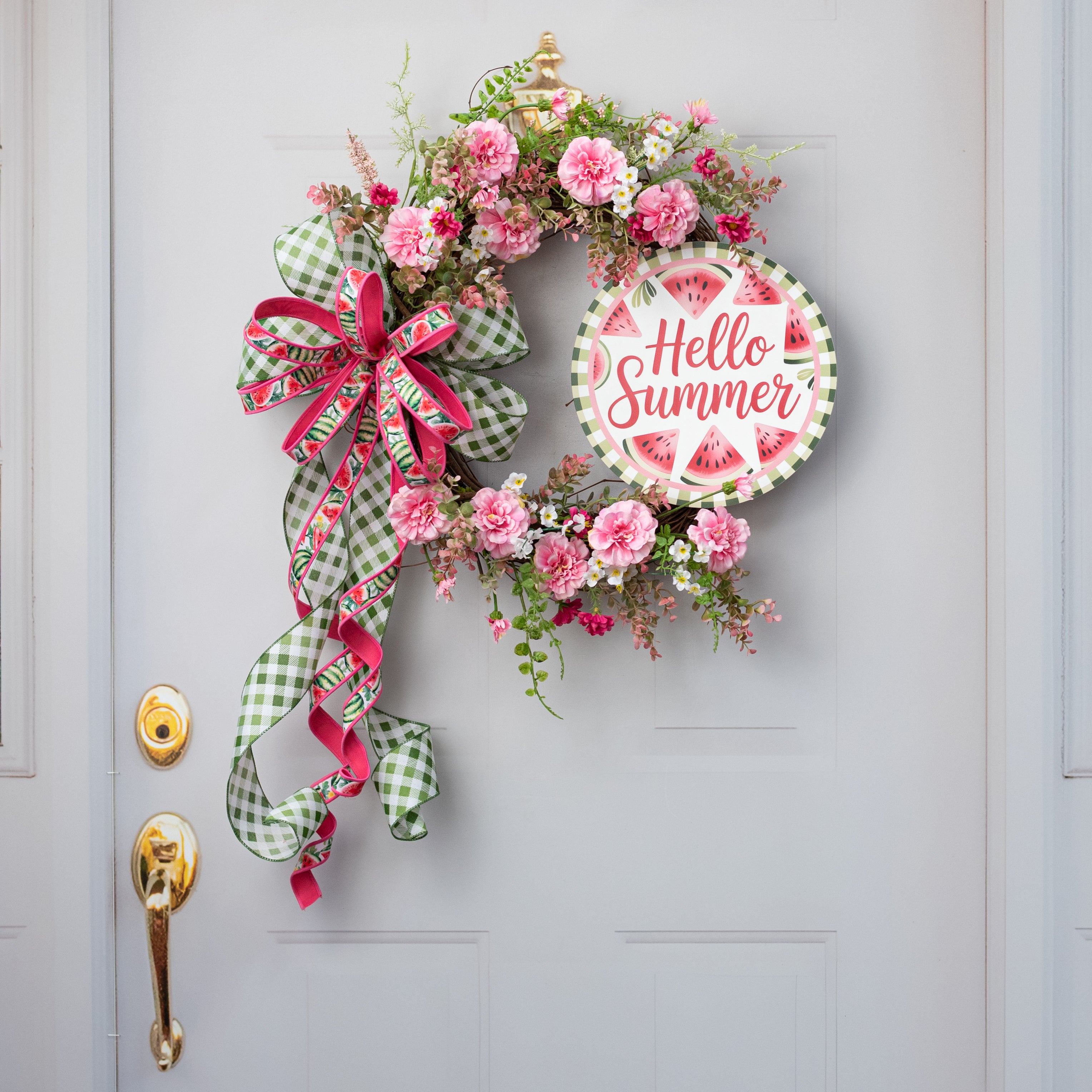10.5" Round Waterproof Sign: Hello Summer Pink Watermelon Slices