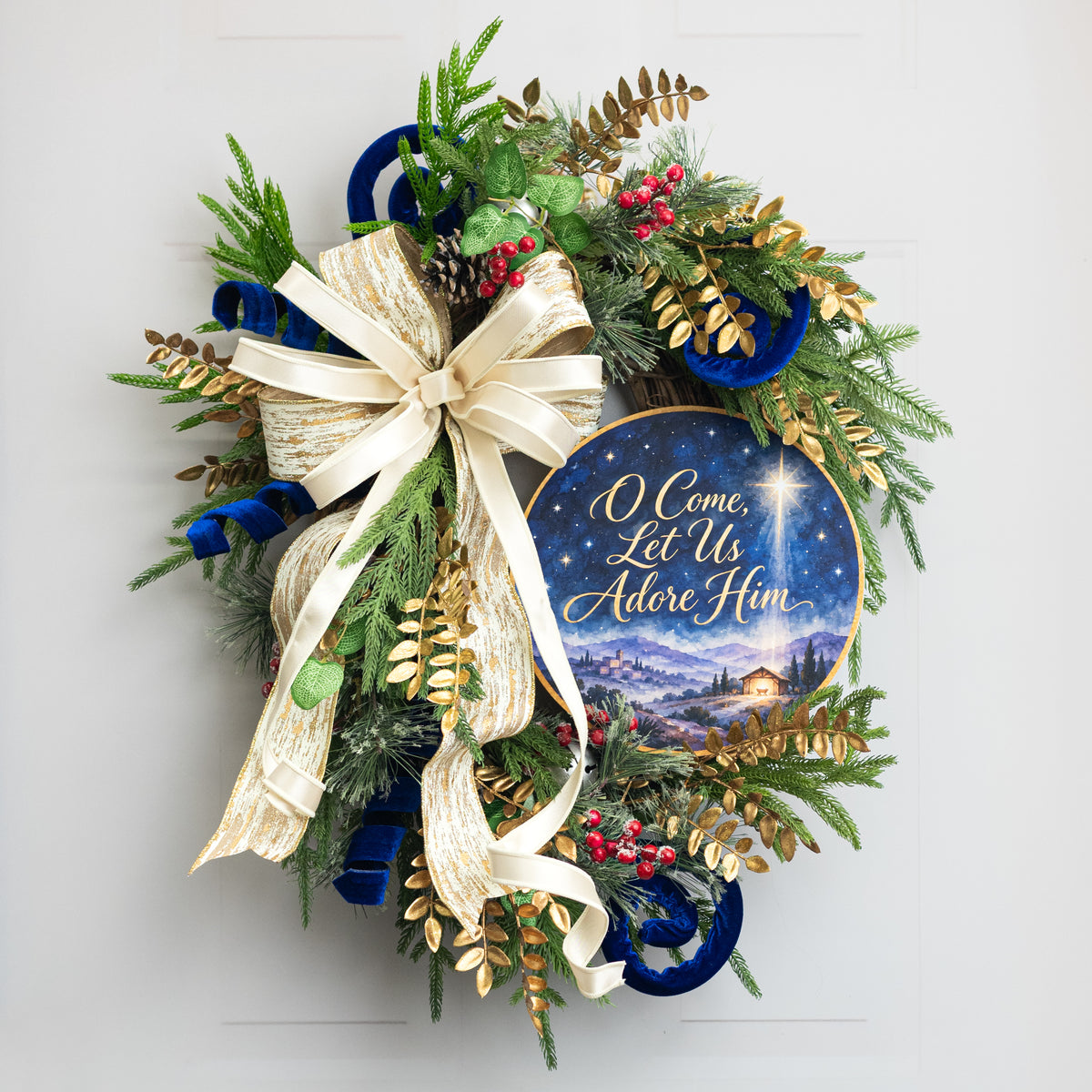 10.5" Round Waterproof Sign: Adore Him Bethlehem Star Nativity