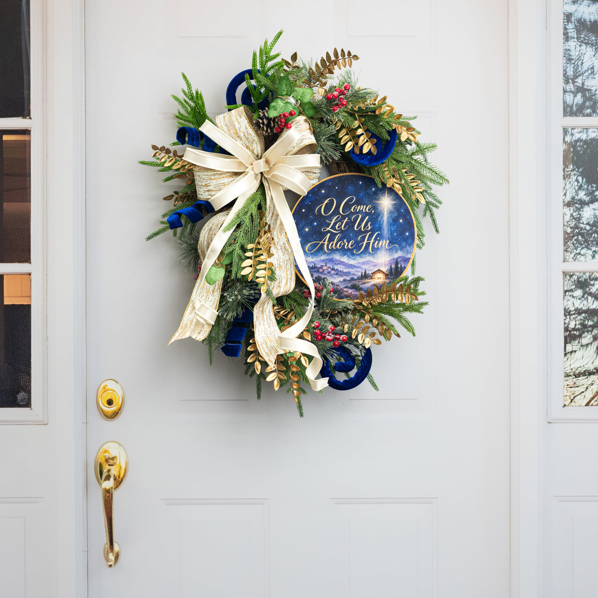 10.5" Round Waterproof Sign: Adore Him Bethlehem Star Nativity