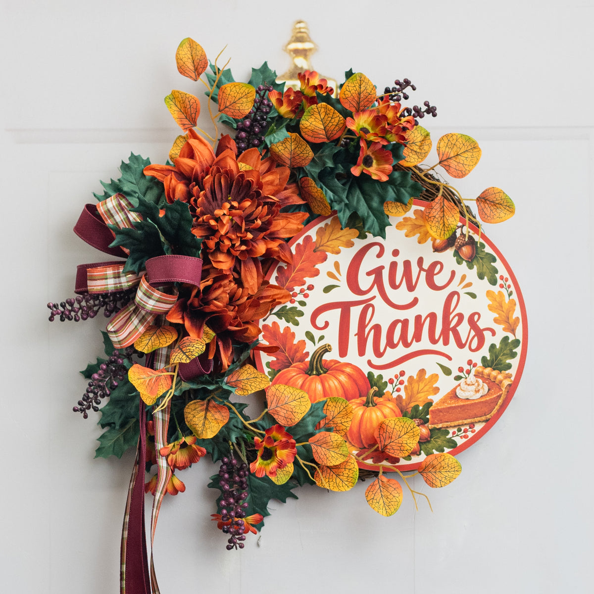 10.5" Round Waterproof Sign: Give Thanks Pumpkins and Pie