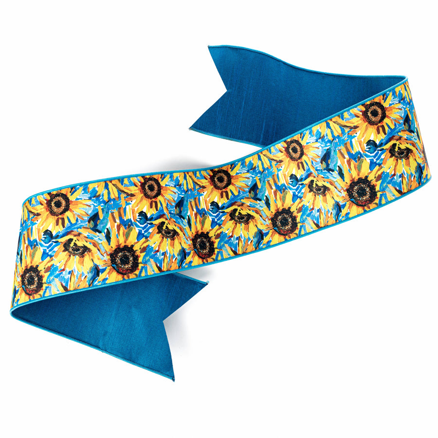 [D Stevens] 6" Dupioni Watercolor Sunflower Ribbon Sash