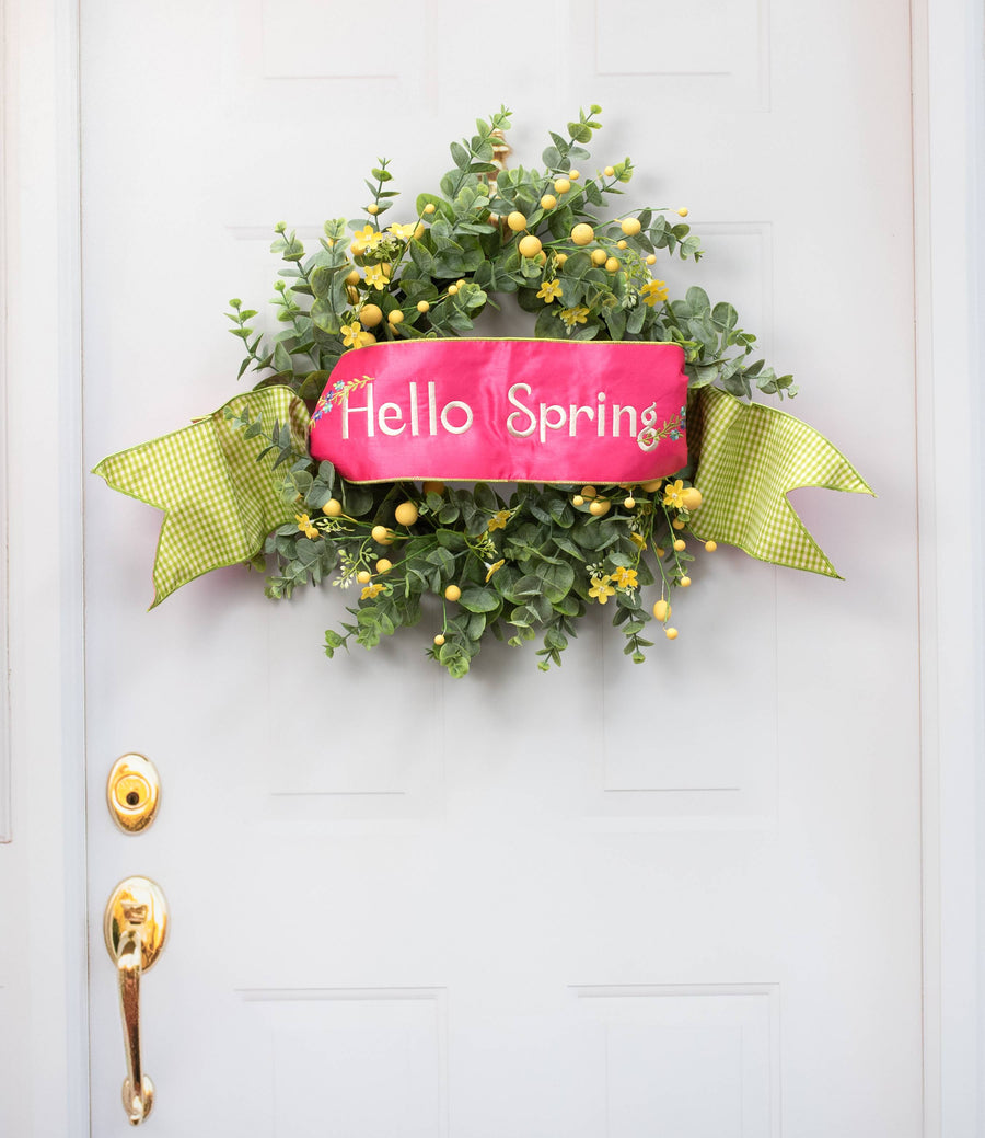[D Stevens] 6" Dupioni Hello Spring Check Backing Banner: Hot Pink