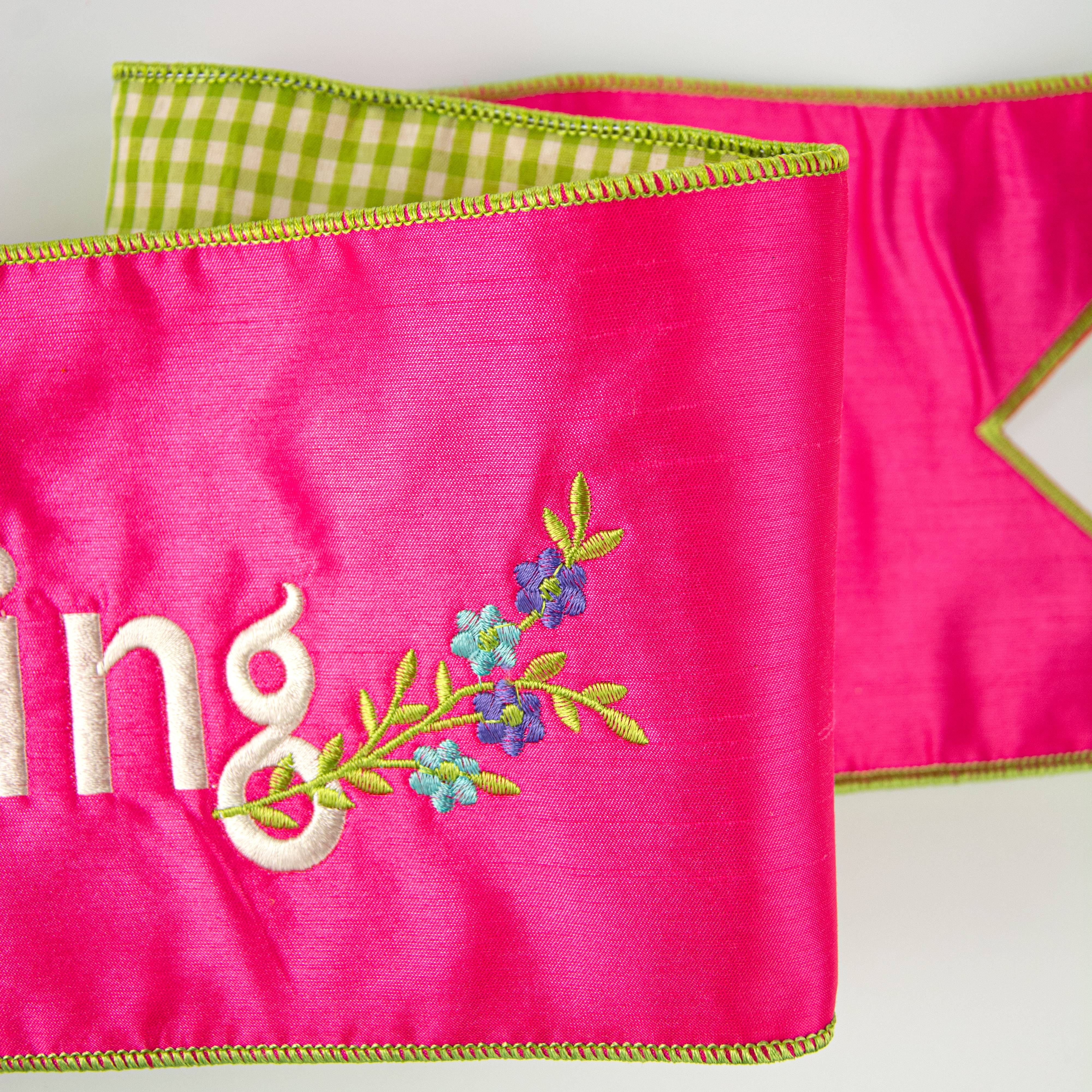 [D Stevens] 6" Dupioni Hello Spring Check Backing Banner: Hot Pink