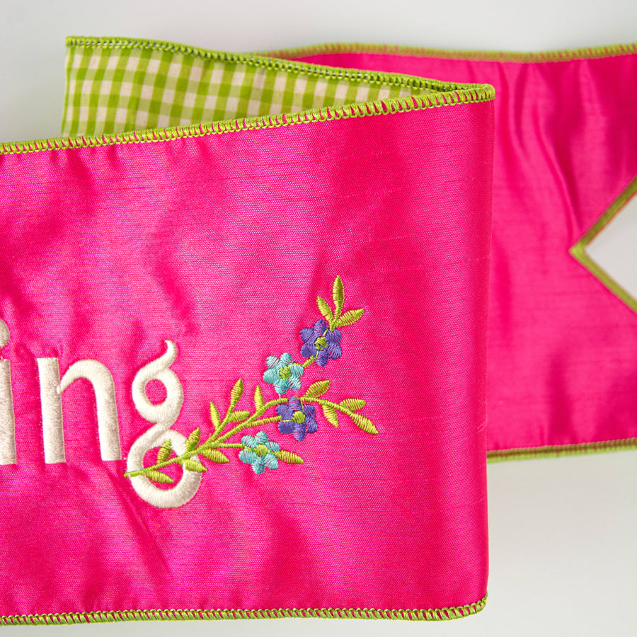 [D Stevens] 6" Dupioni Hello Spring Check Backing Banner: Hot Pink