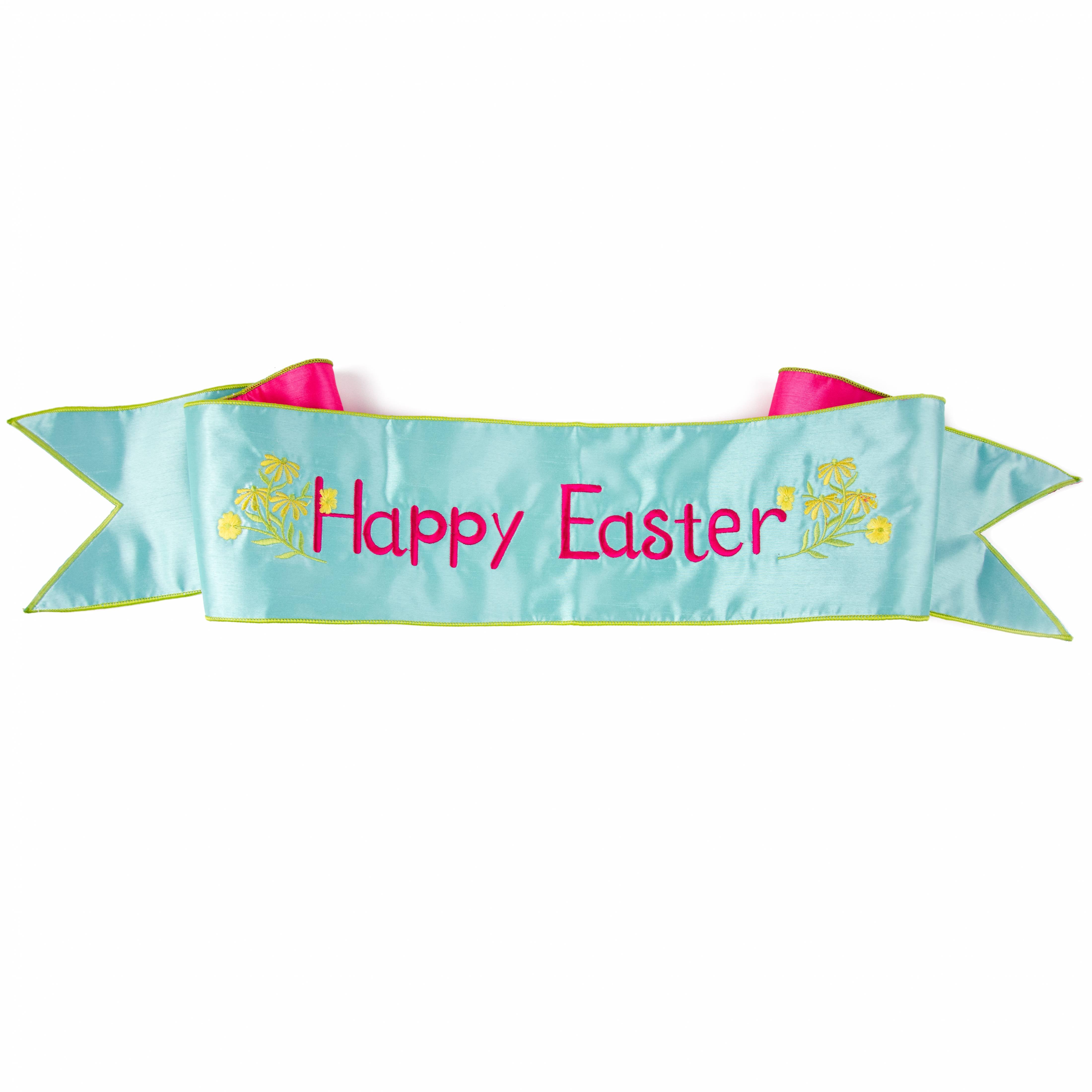 [D Stevens] 6" Dupioni Happy Easter Pink Backing Banner: Robins Egg Blue