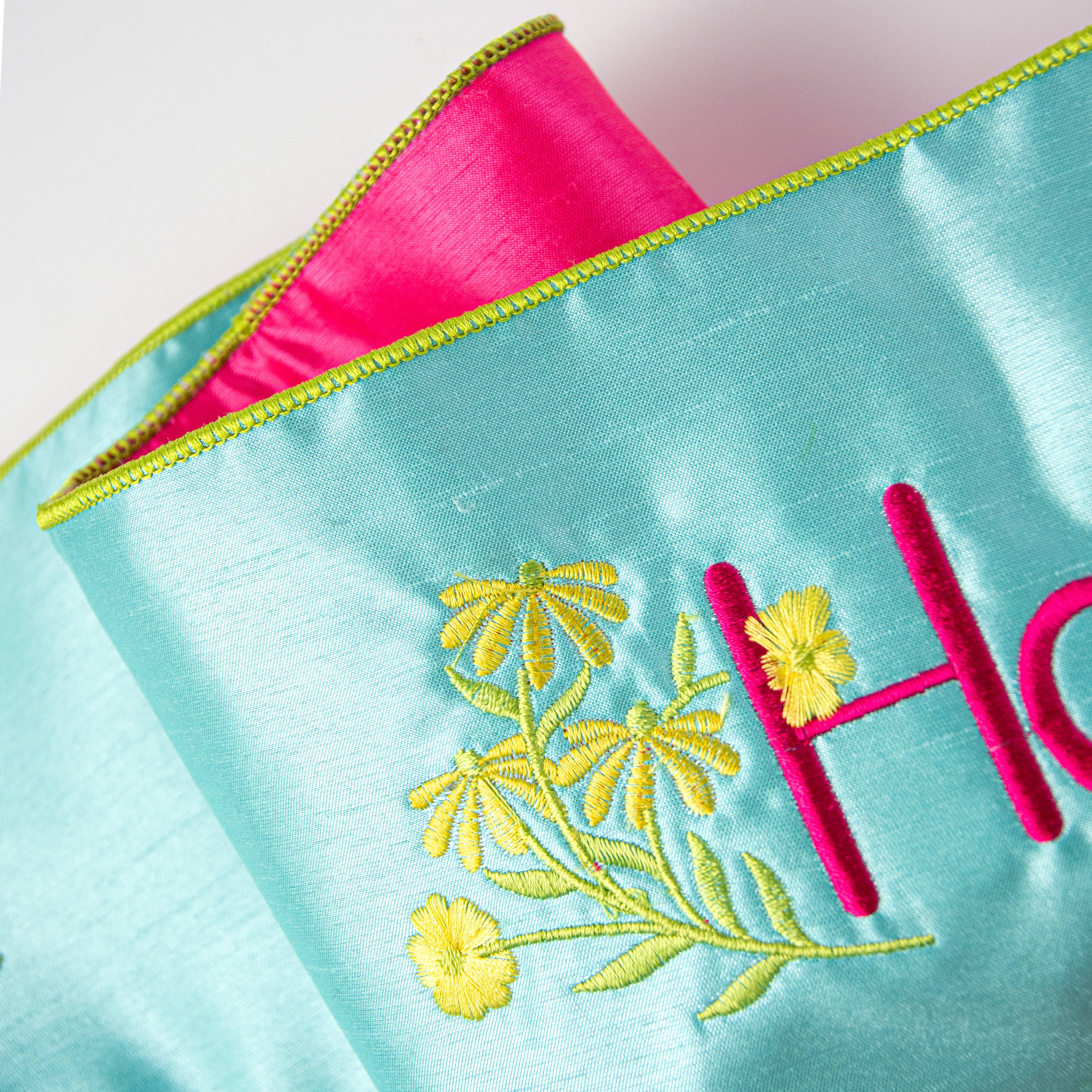 [D Stevens] 6" Dupioni Happy Easter Pink Backing Banner: Robins Egg Blue