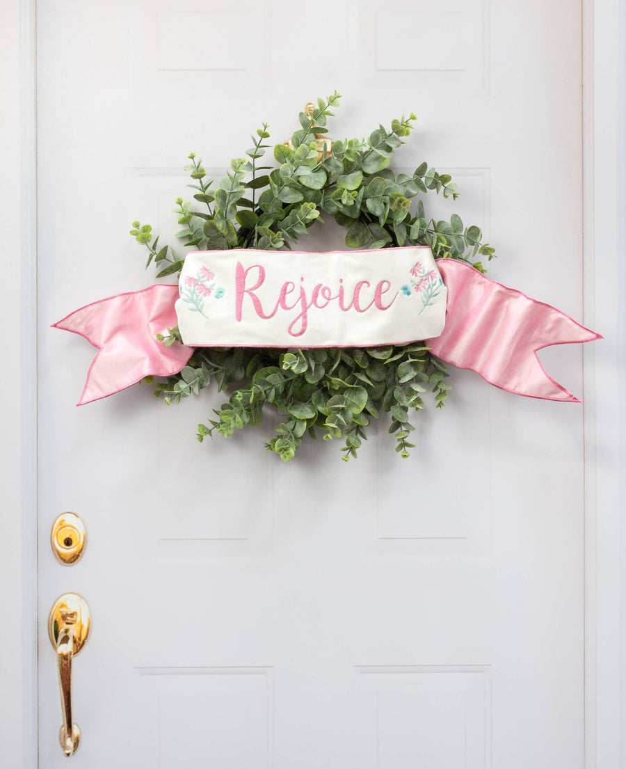 [D Stevens] 6" Velvet Rejoice Pink Backing Banner: White