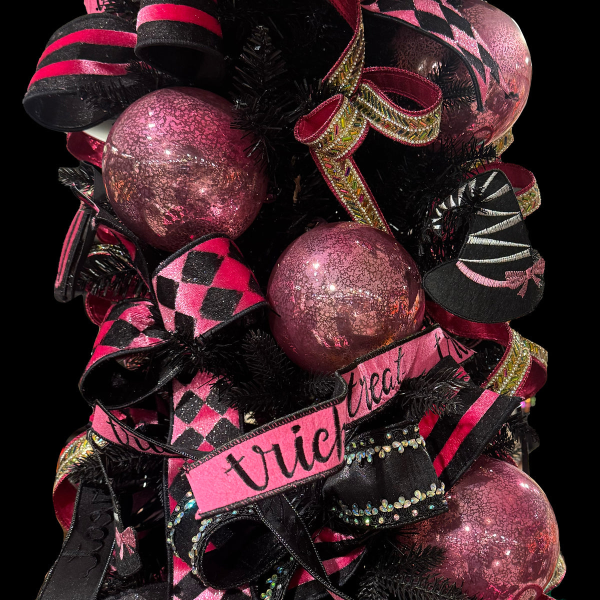 [D Stevens] 4" Unwired Embroidered Witch Hats Garland Ribbon (5 Yards)