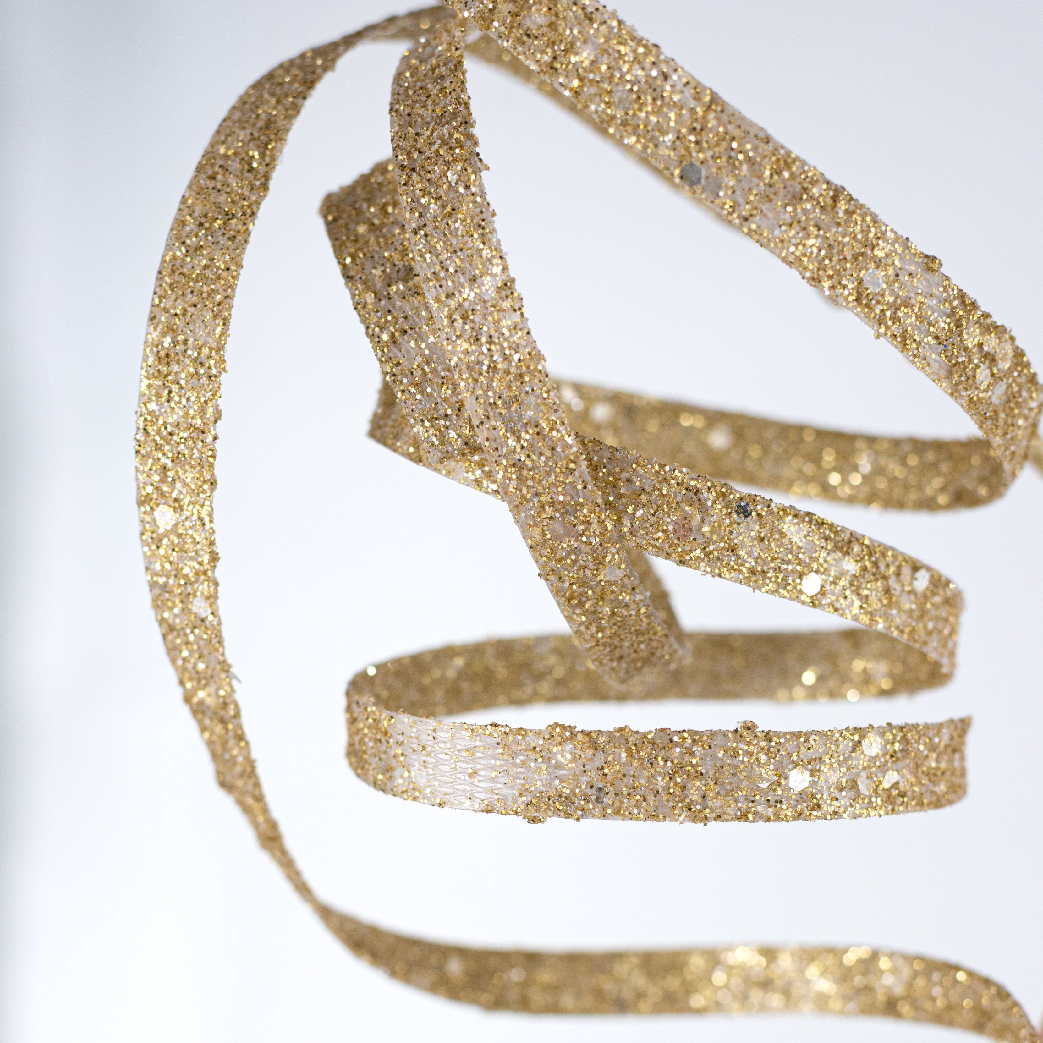 25" Glitter Spiral Ribbon Spray: Ivory
