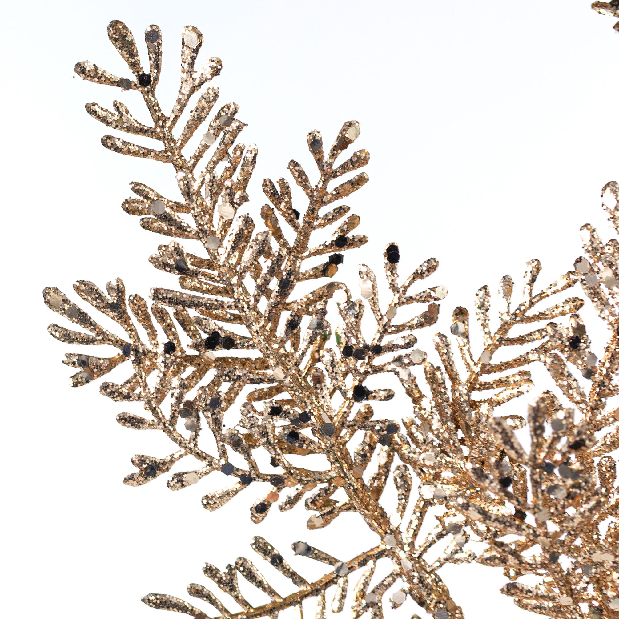 28" Iced Glitter Balsam Pine Spray: Champagne Gold