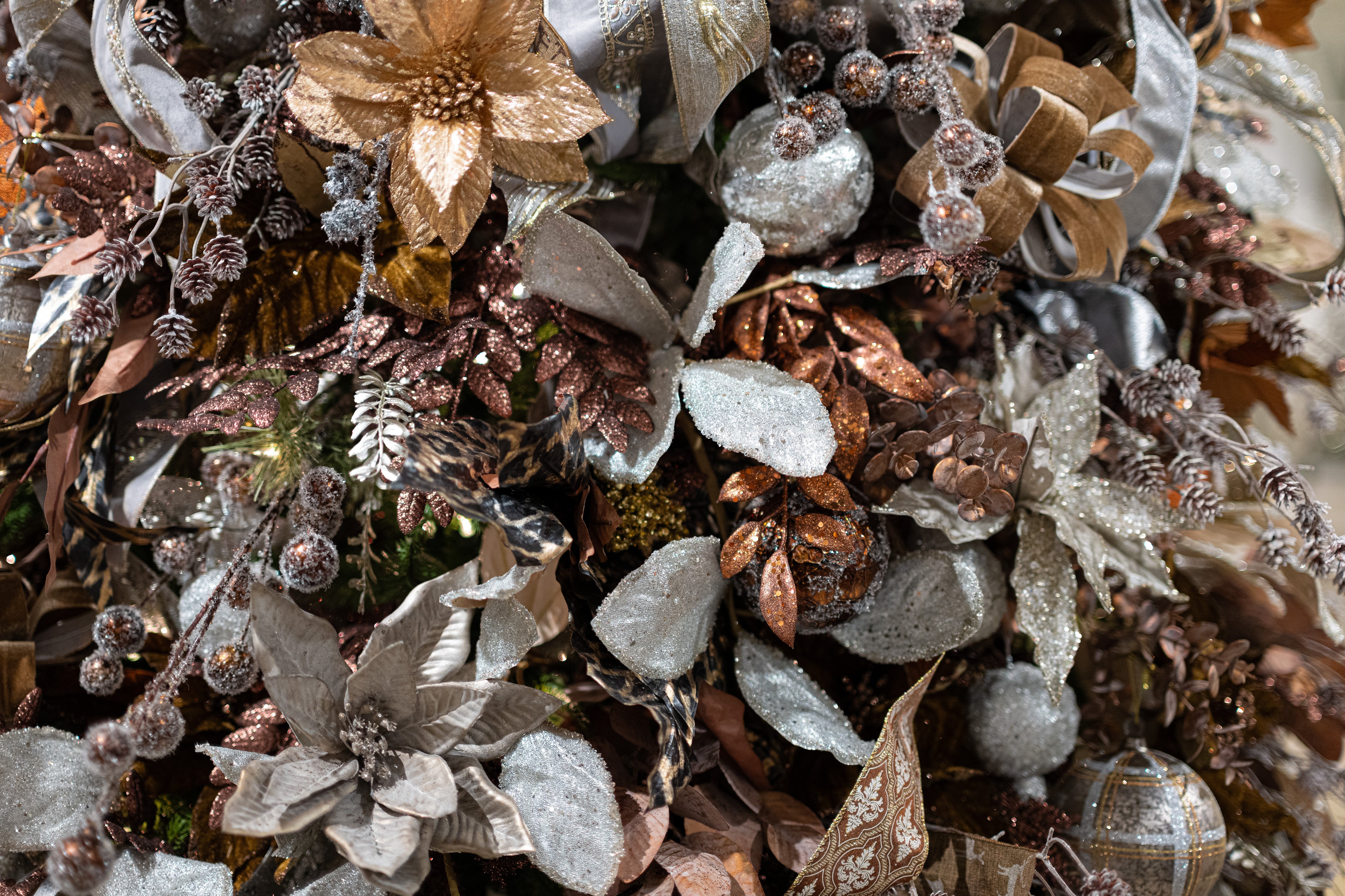 27" Beaded Glitter Leaf Spray: Platinum Silver